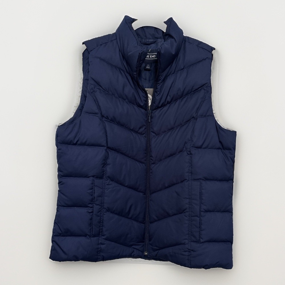 Lands' End Down Puffer Vest Womens XL 14-16 Navy Blue 600 Hyper Dry L18F548 NEW